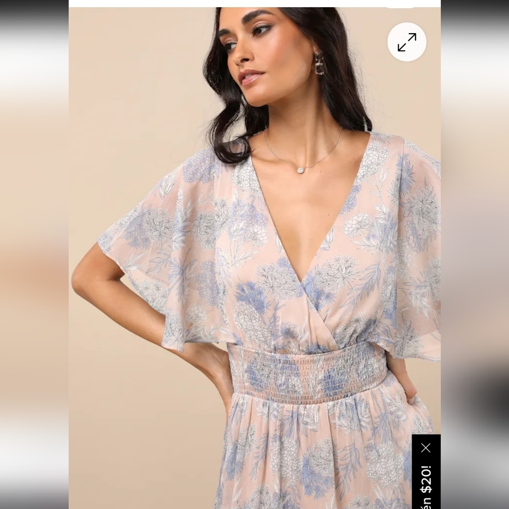 Lulu's Blue Floral Midi Dress - Picture 3 of 7